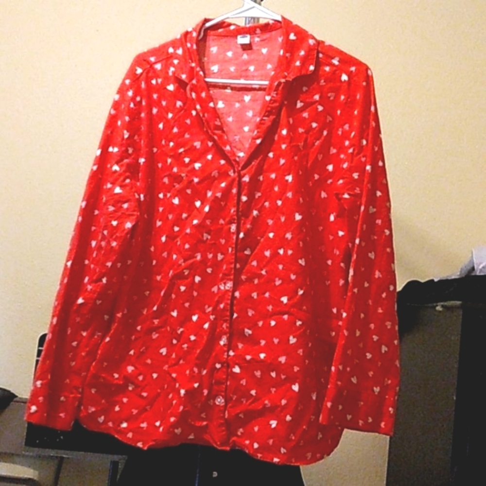Old Navy J Poplin Heart Button Up Top (XL)